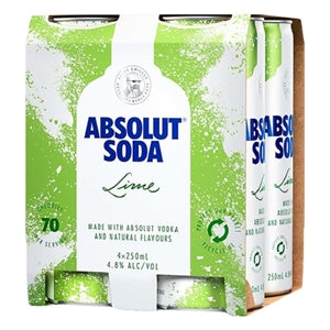 Absolut Lime & Soda 4 pack cans